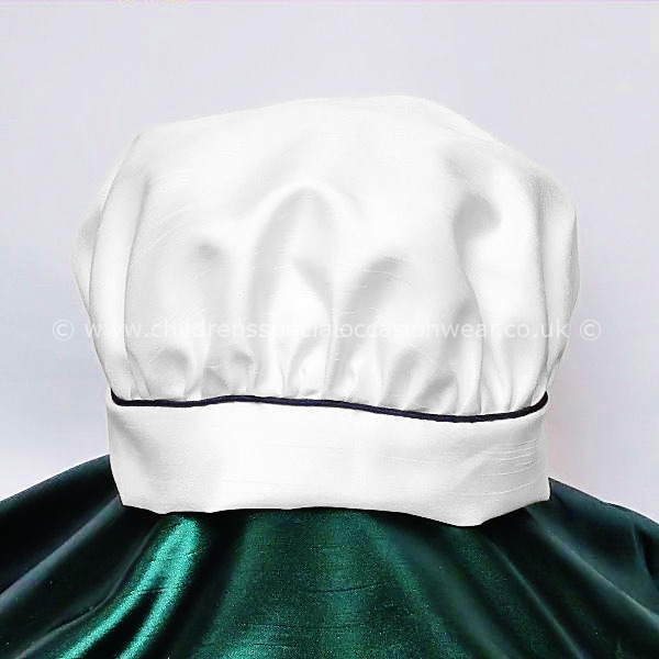 Millie Grace White Dupion Hat with Navy Trim Baby Boys Christening